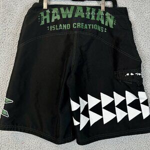 Hawaiian Island Creations Board Shorts Mens 33 Tribal Fire Balls Print EUC
